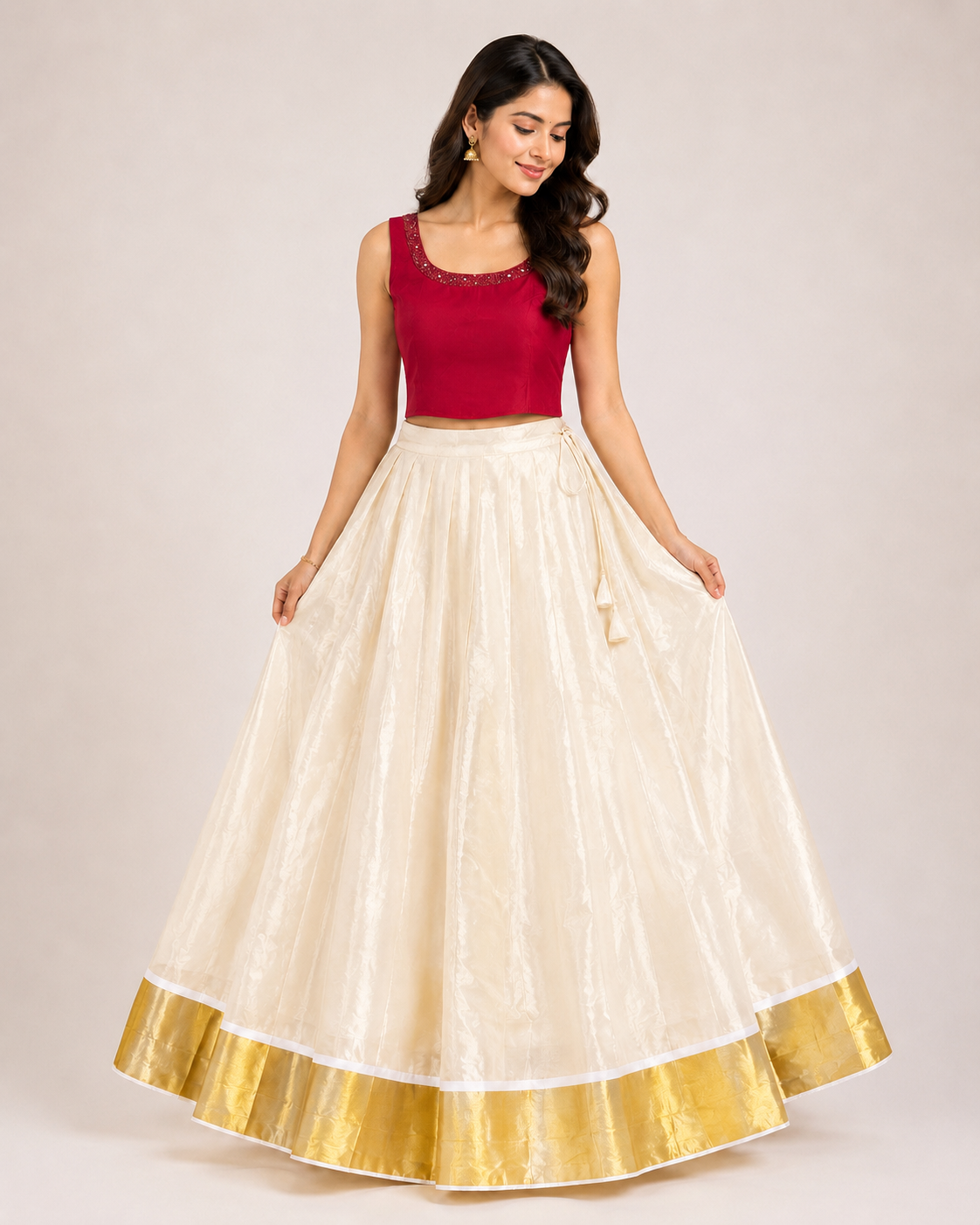 Maroon & Gold Pattu Pavadai Ensemble - Image 2