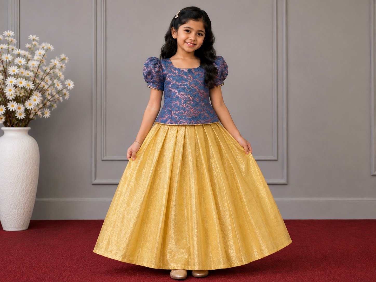 Blue & Gold Traditional Pattu Pavada