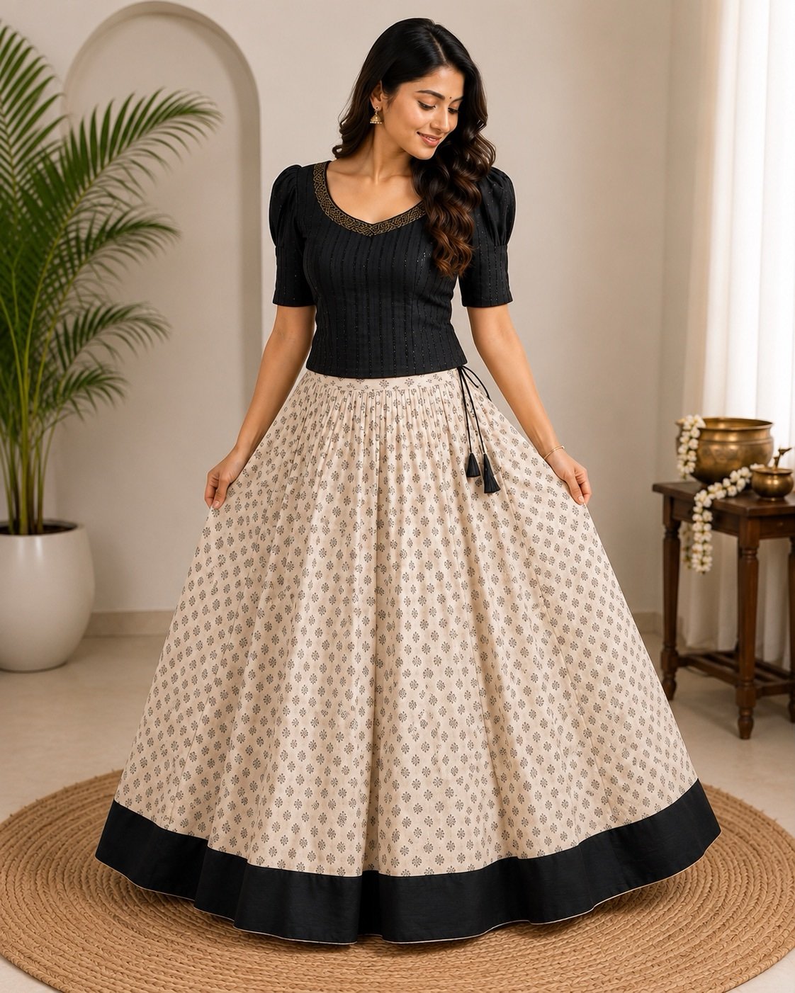 Black and Beige Patterned Ethnic Set