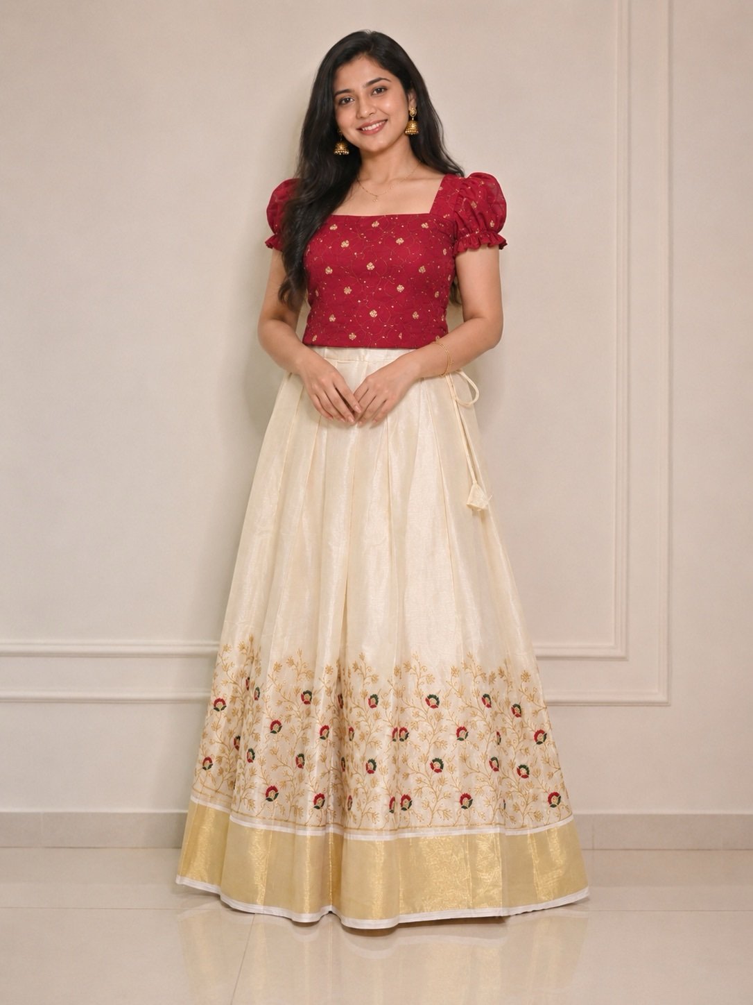 Maroon and Cream Floral Ethnic Set