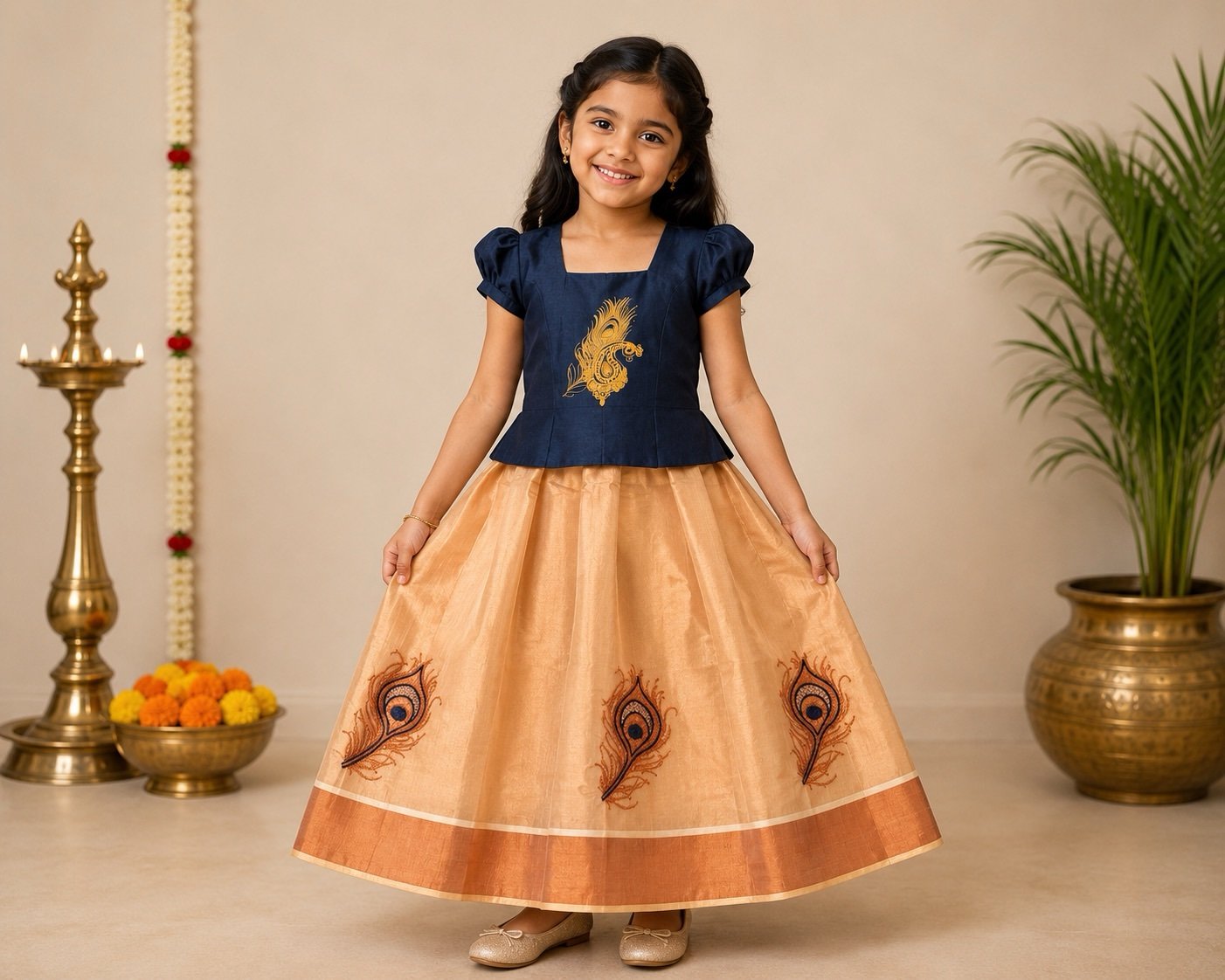 Navy Blue and Gold Peacock-Theme Ethnic Set