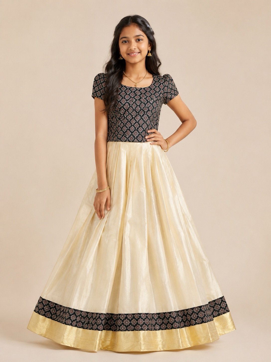Patterned Blouse and Shimmer Skirt Set