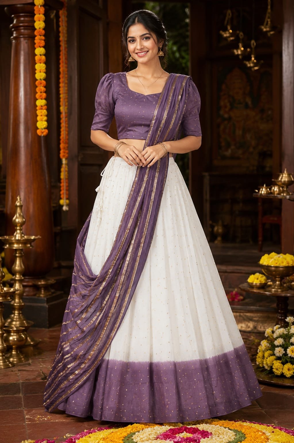 Lavender Grace Traditional Half Saree - Image 3