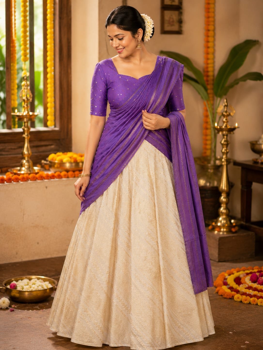 Royal Purple Kerala Half Saree
