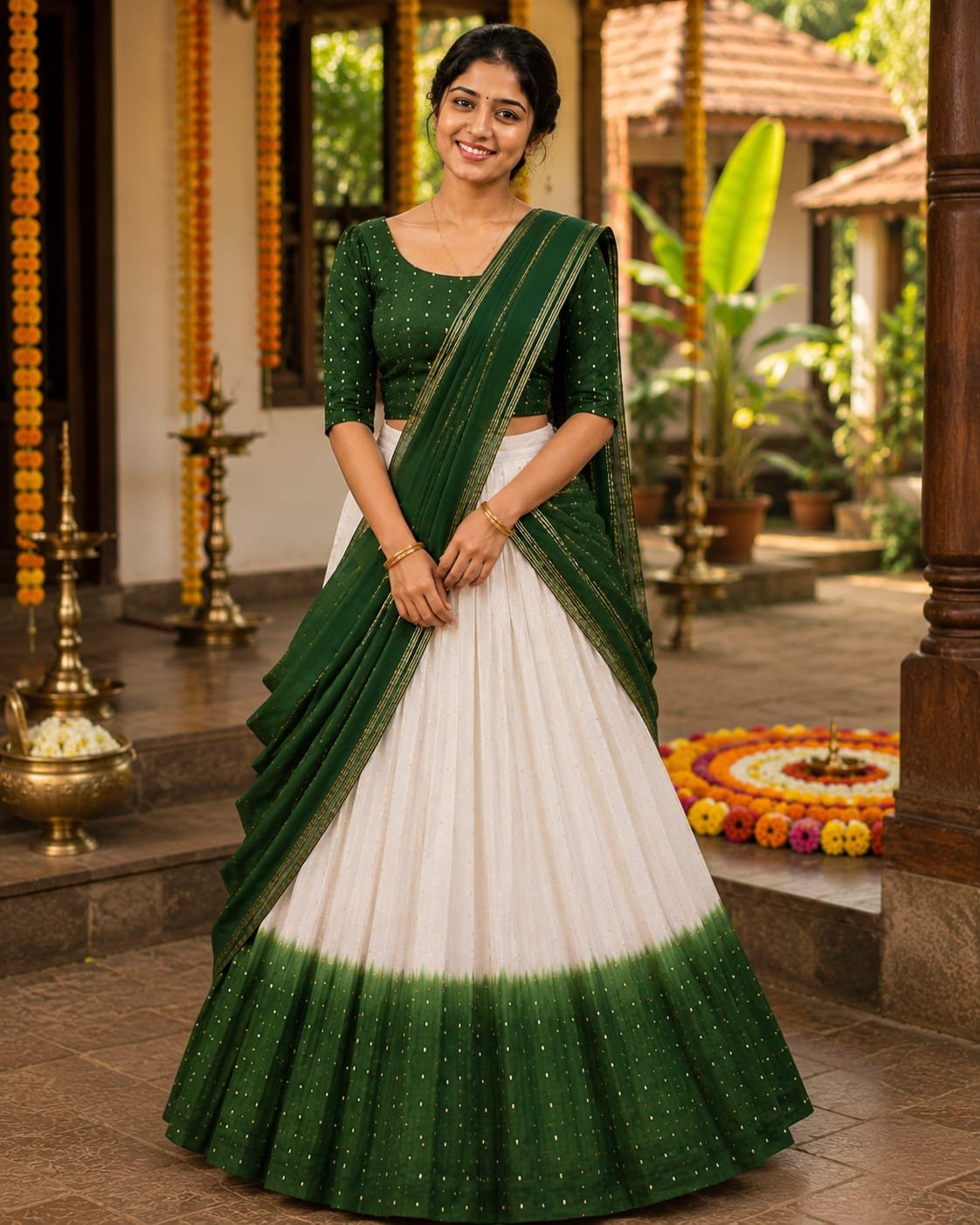 Forest Green Kerala Half-Saree