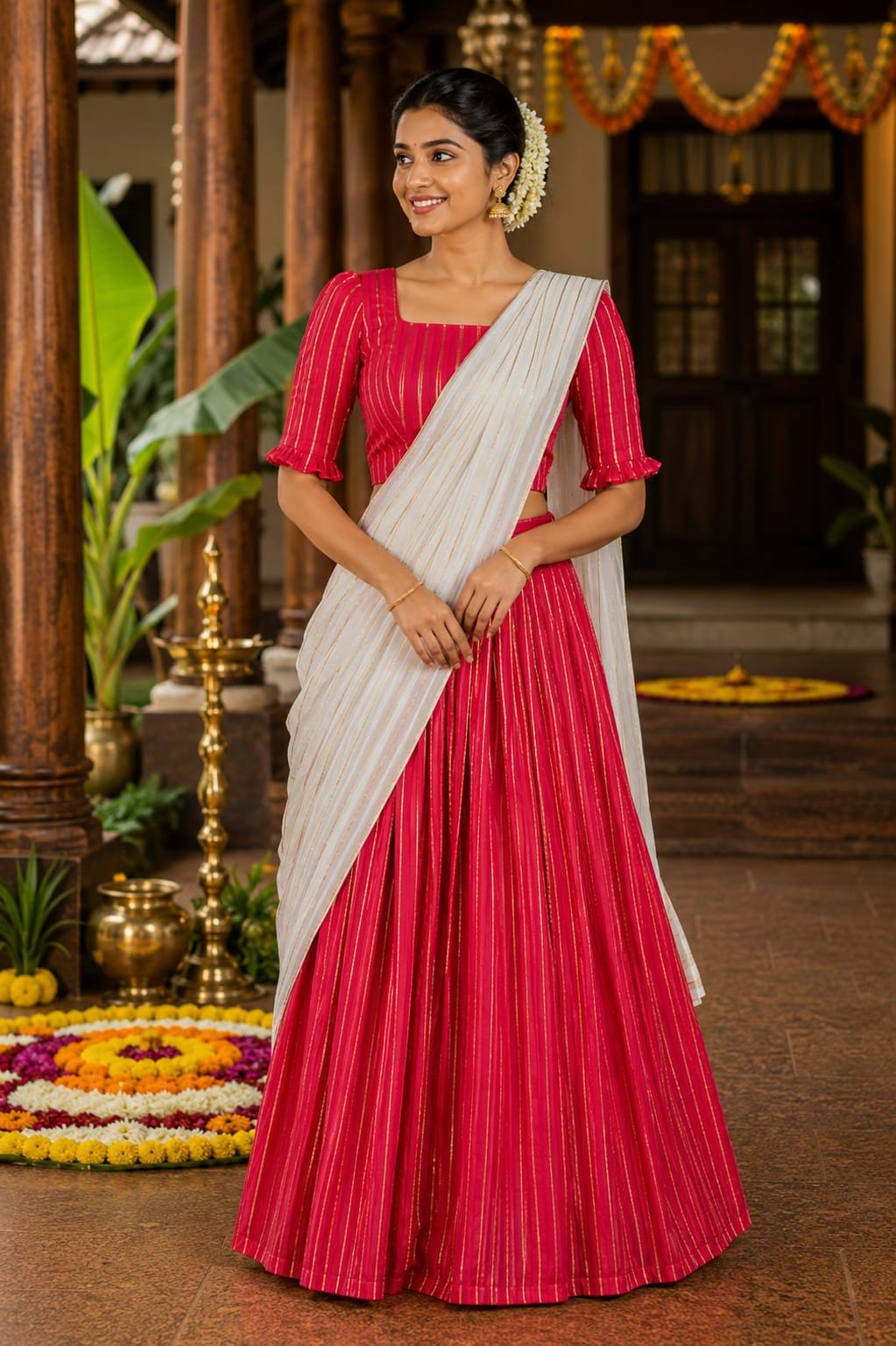 Elegant Red Kerala Half Saree