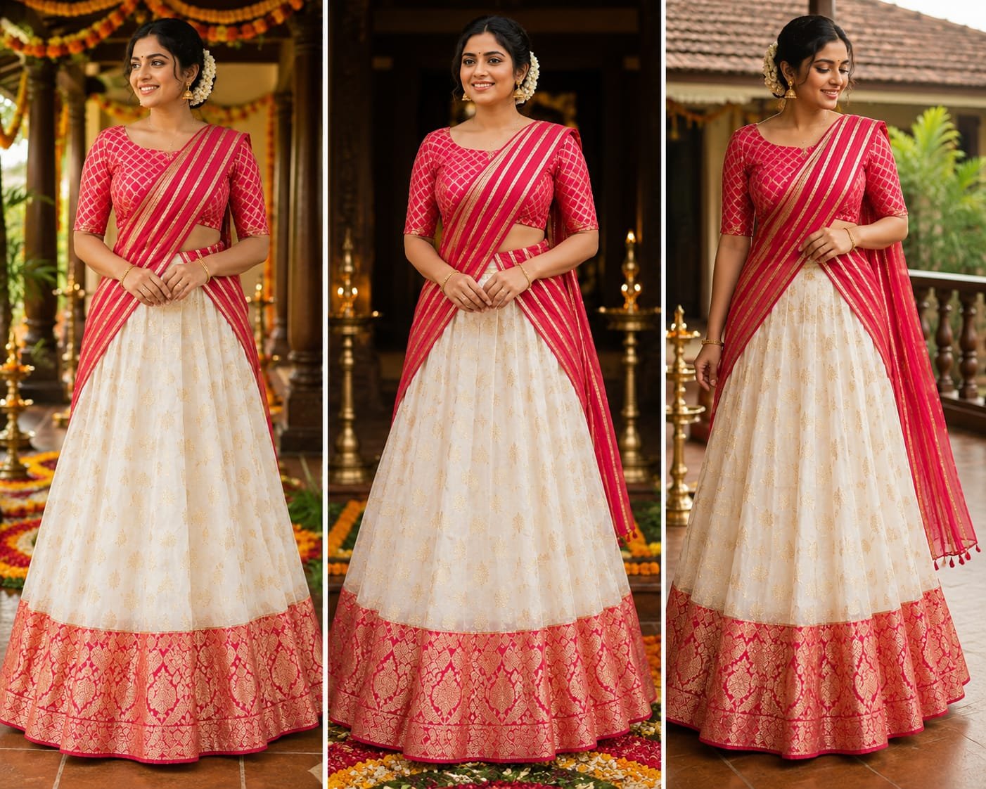 Radiant Pink Kerala Half Saree - Image 4