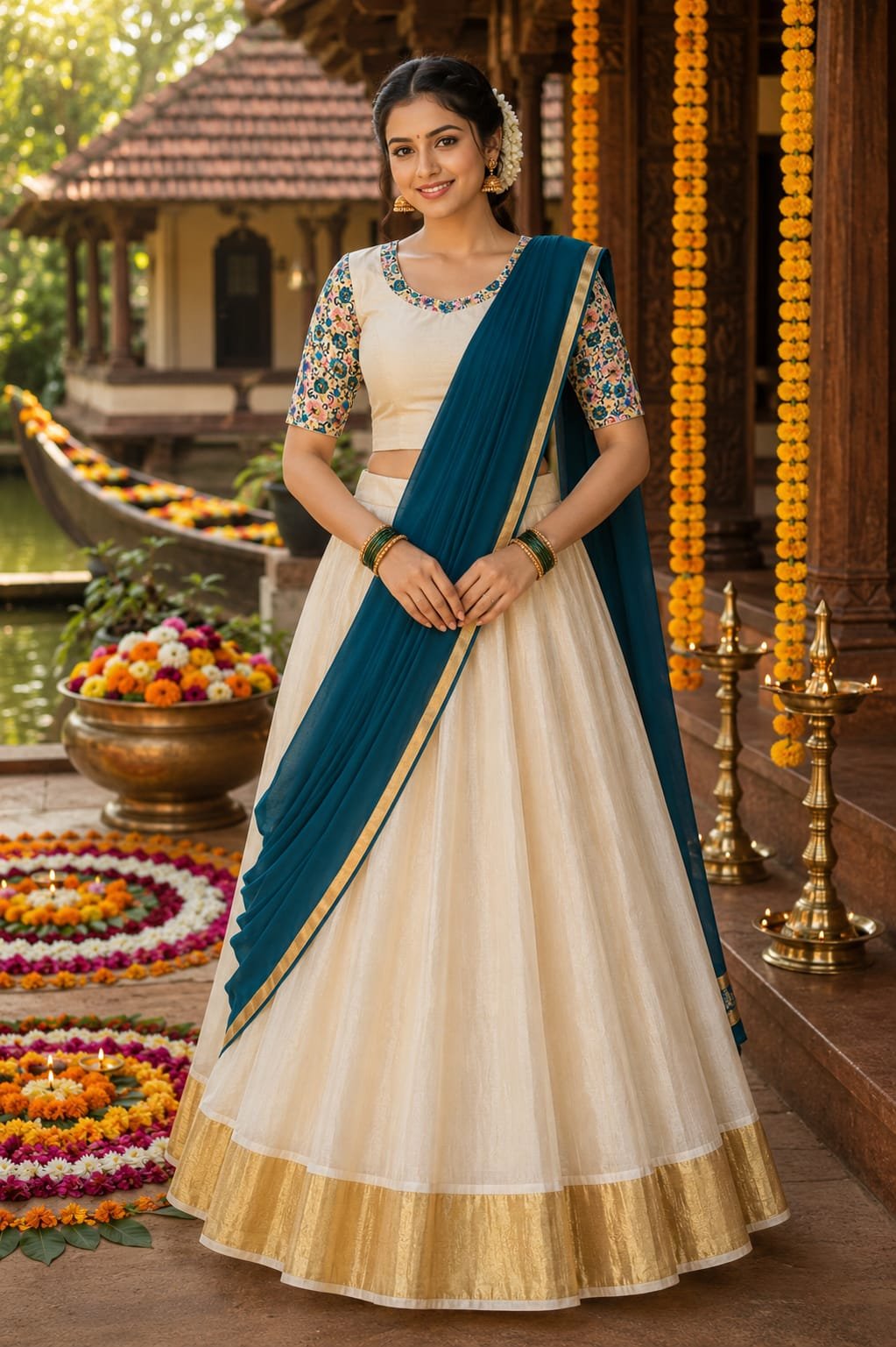 Royal Peacock Kerala Davani Set