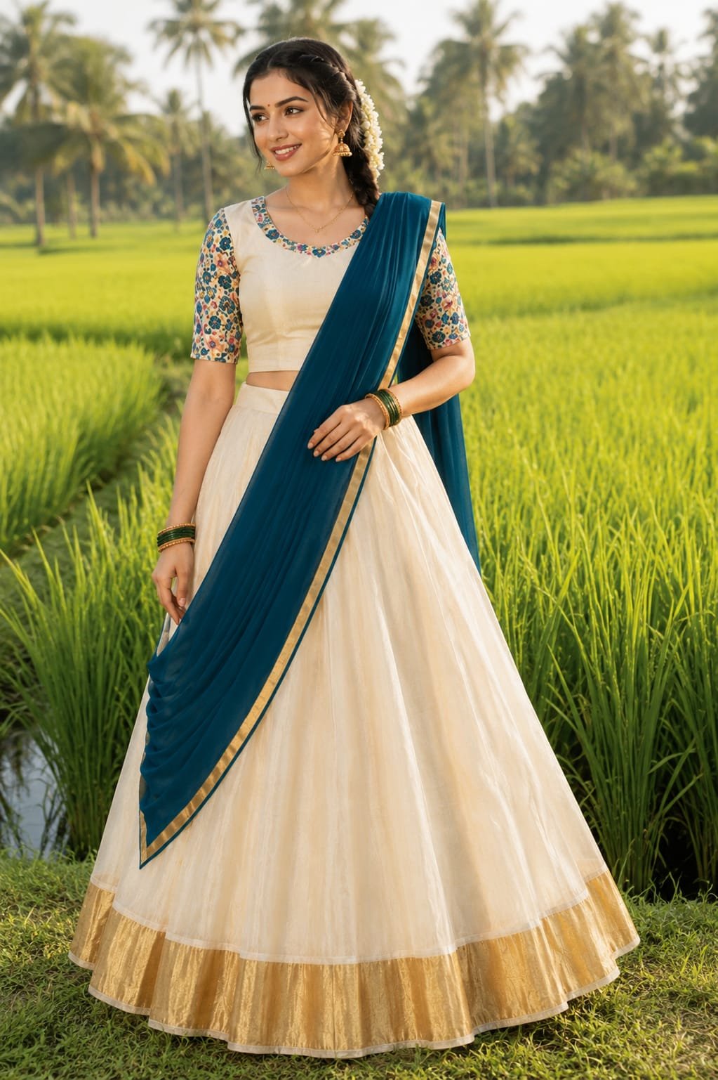 Royal Peacock Kerala Davani Set - Image 2