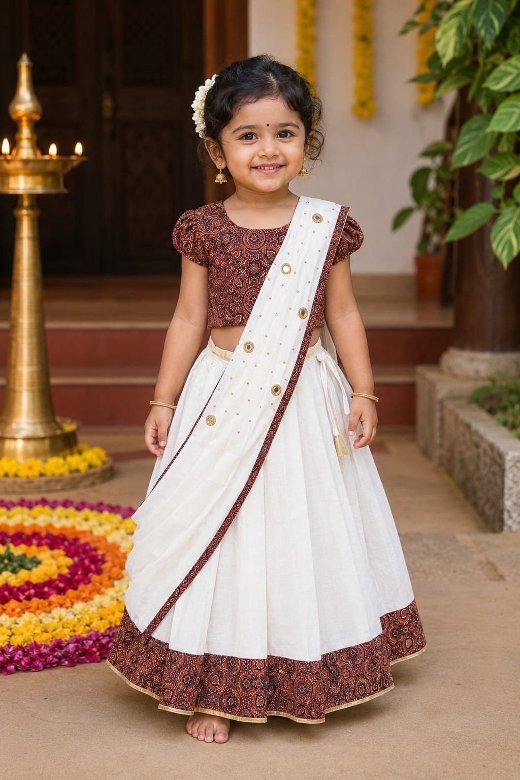 Elegant Kalamkari Kerala Davani Set – Kids - Image 2