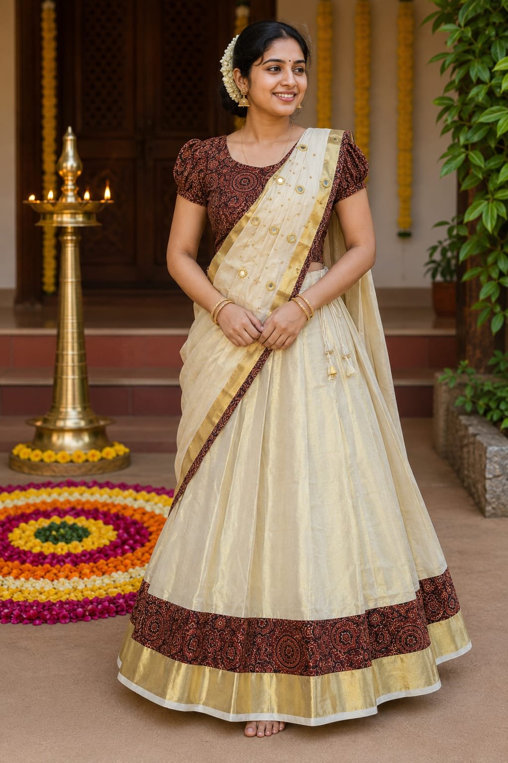 Kalamkari Border Kerala Davani Set - Image 2