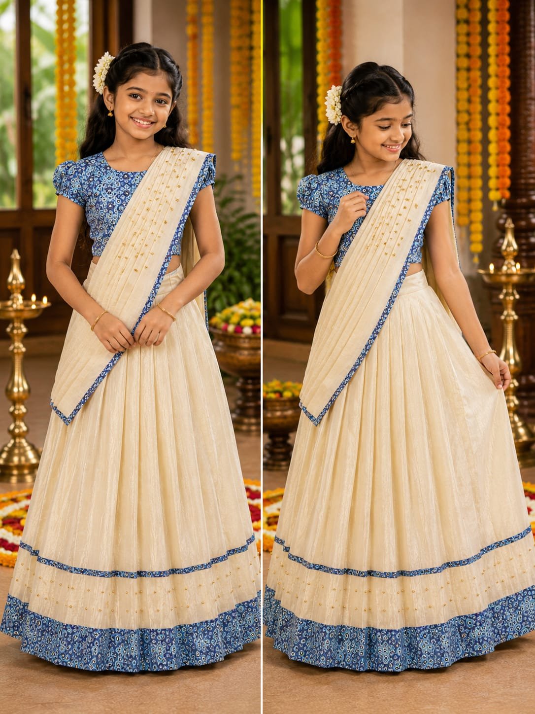 Blue Kalamkari Kerala Davani Set - Image 2