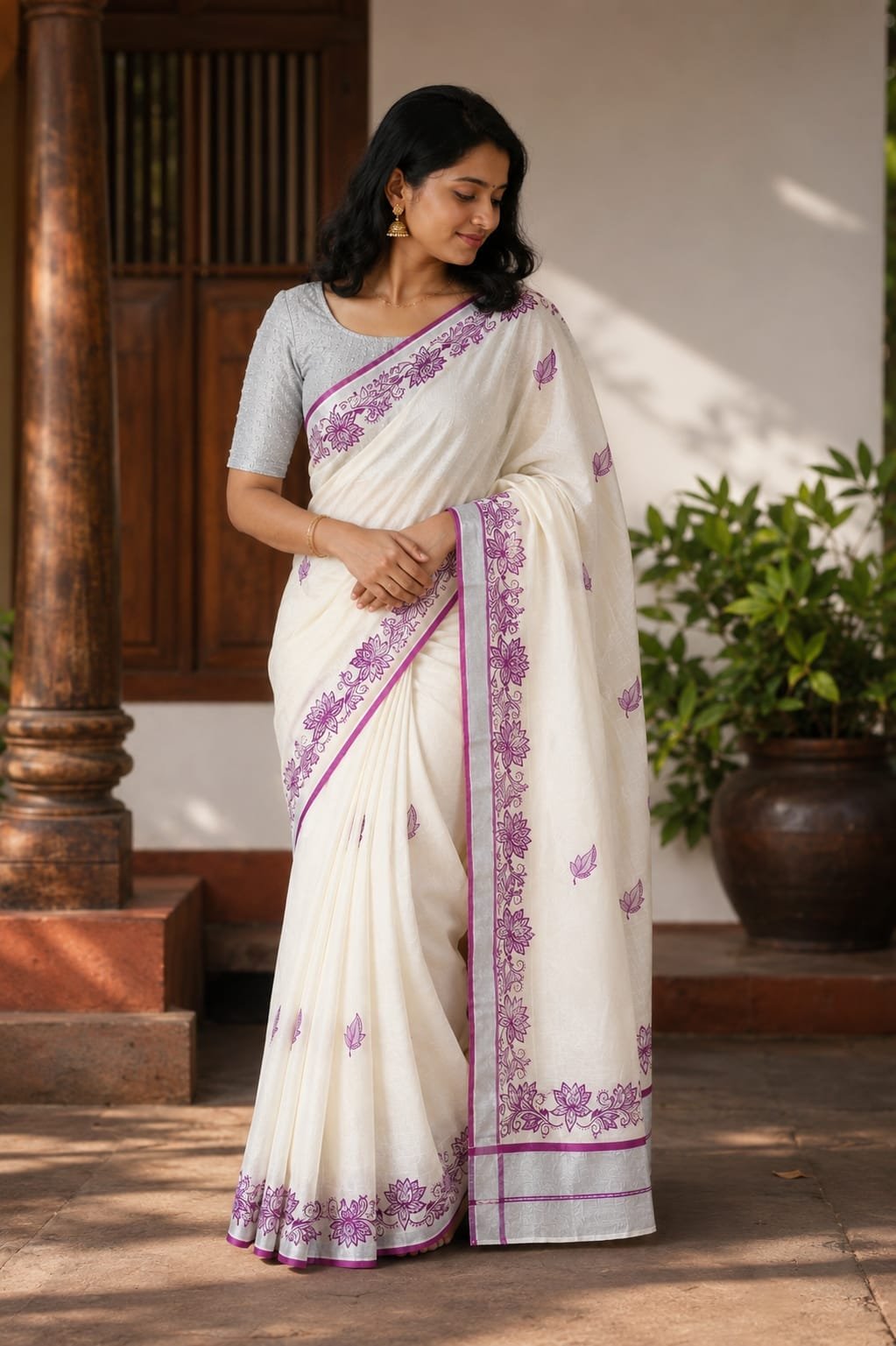 Lavender Bloom Kerala Saree