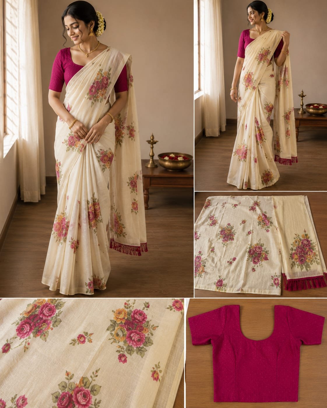 Rose Blossom Kerala Saree - Image 2