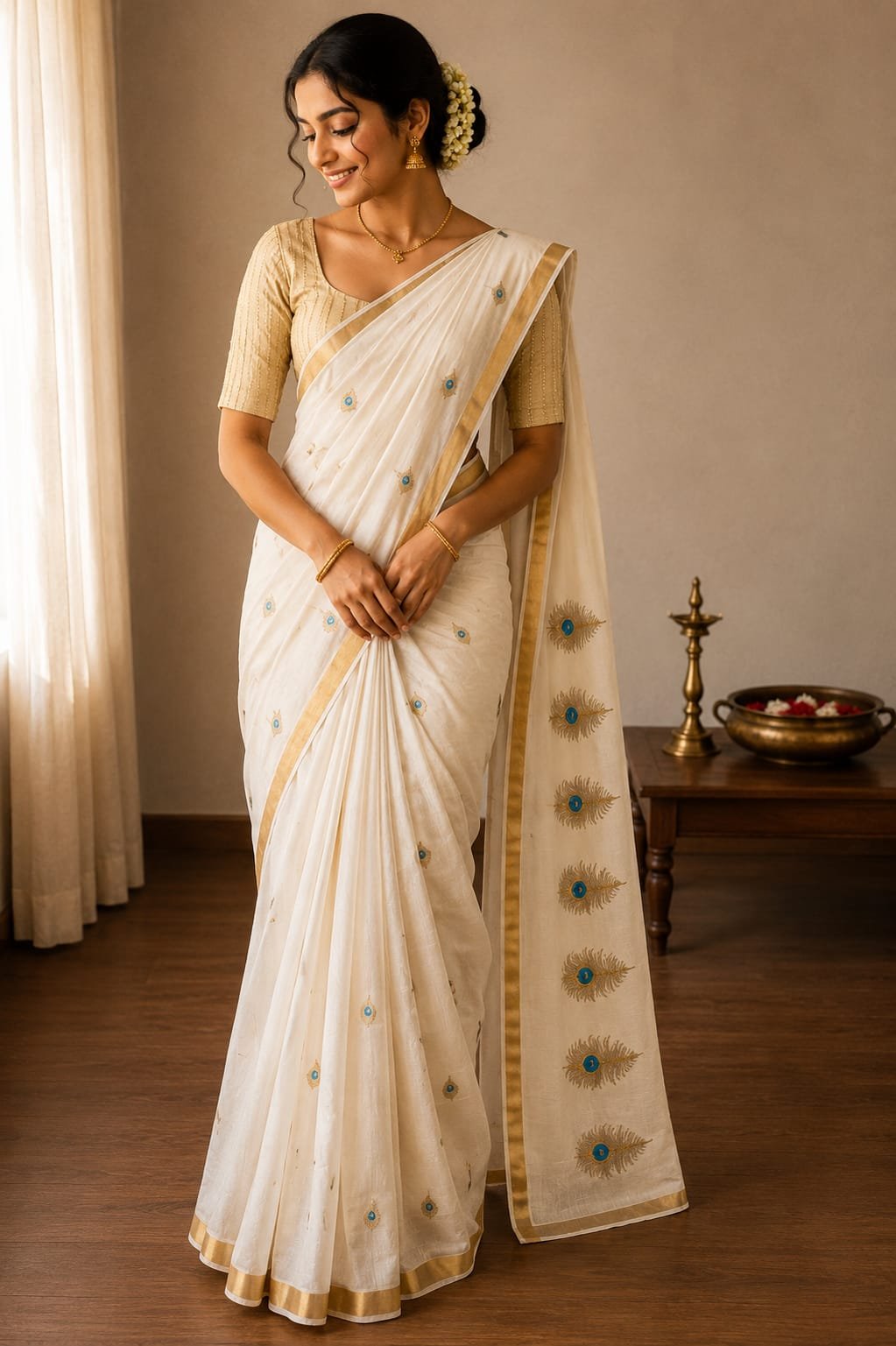 Peacock Feather Kerala Saree