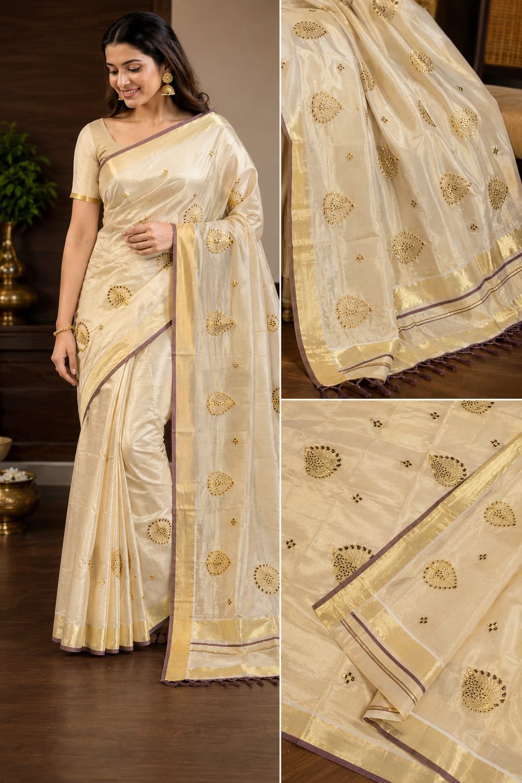 Royal Purple Bloom Kerala Saree
