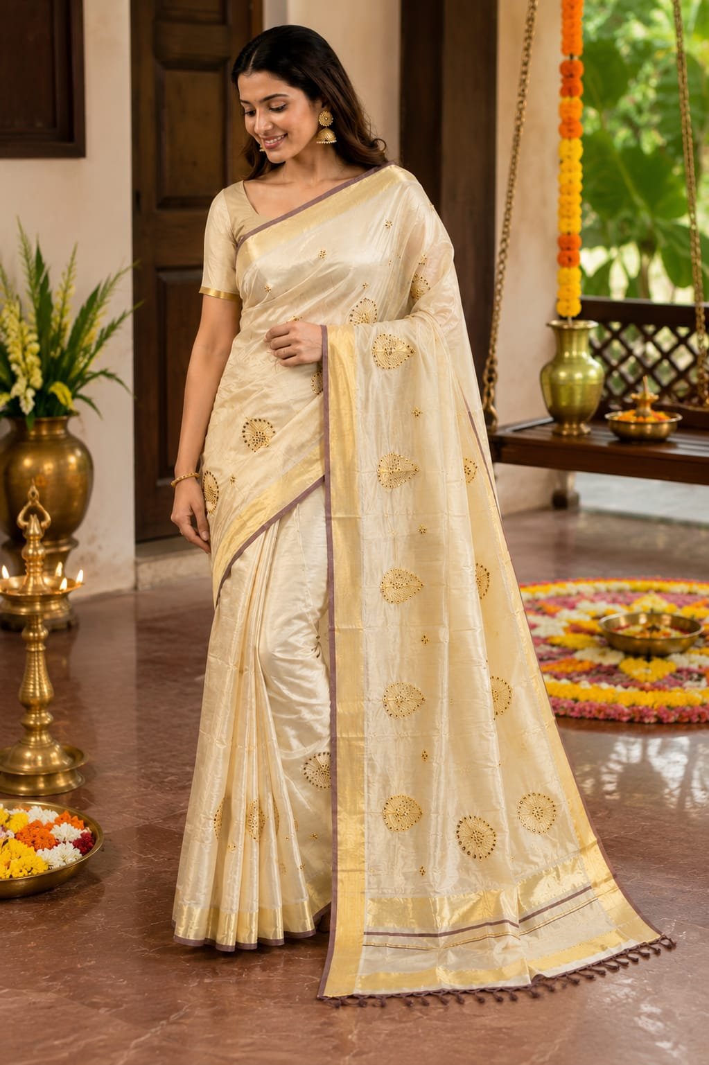 Golden Motif Kerala Saree