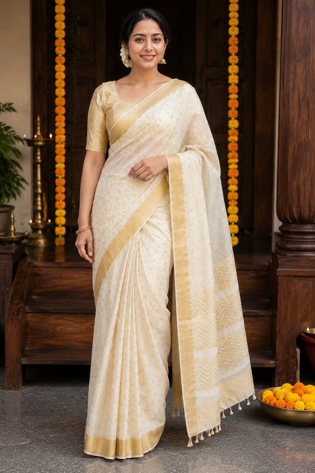 Golden Grace Kerala Saree