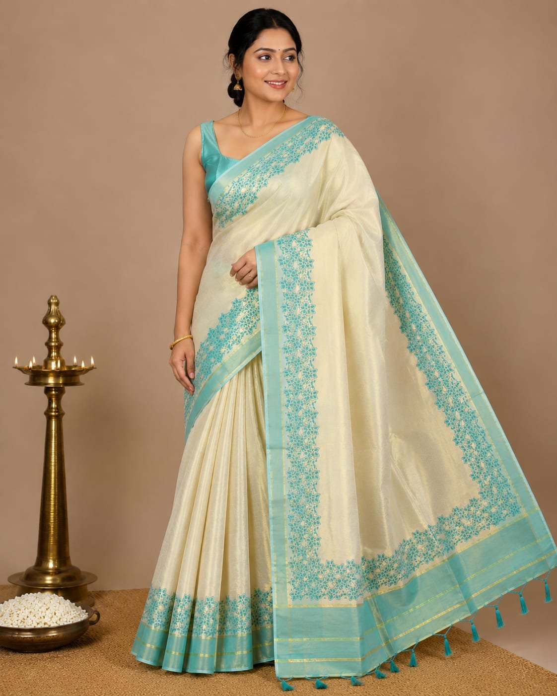 Aqua Elegance Kerala Saree