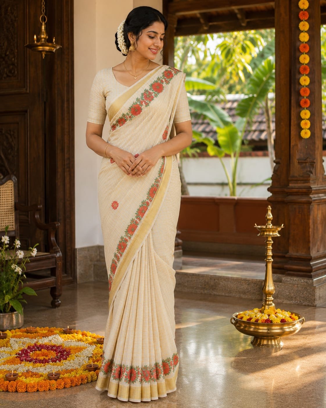 Floral Border Kerala Saree