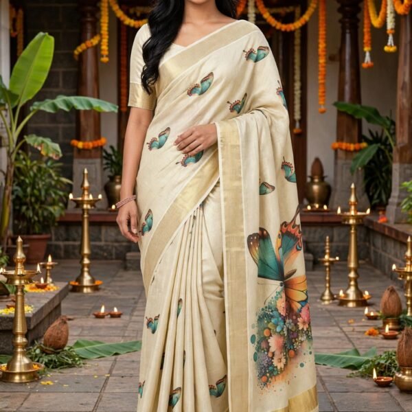 Elegant Butterfly Kerala Saree
