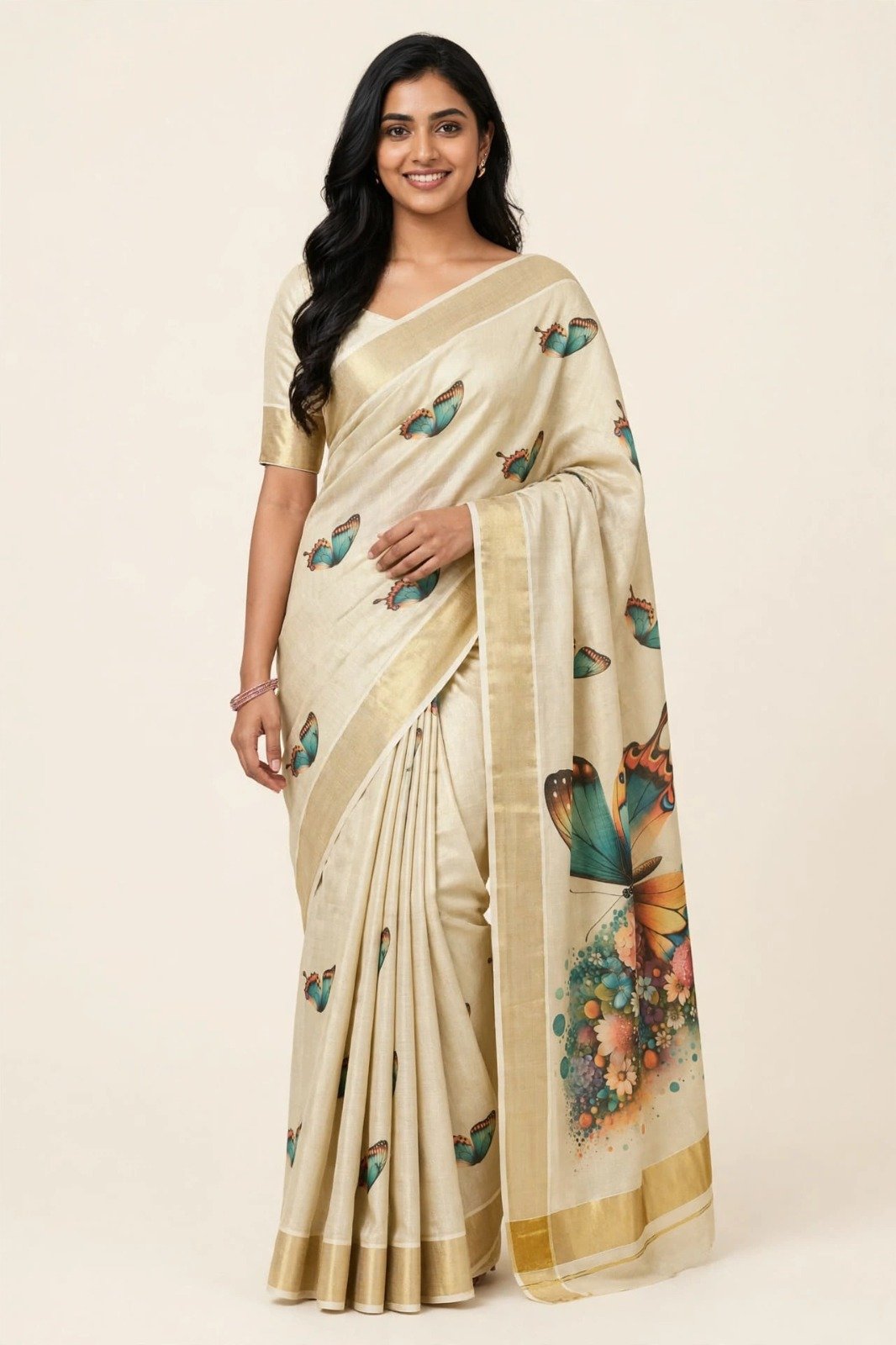 Elegant Butterfly Kerala Saree - Image 2