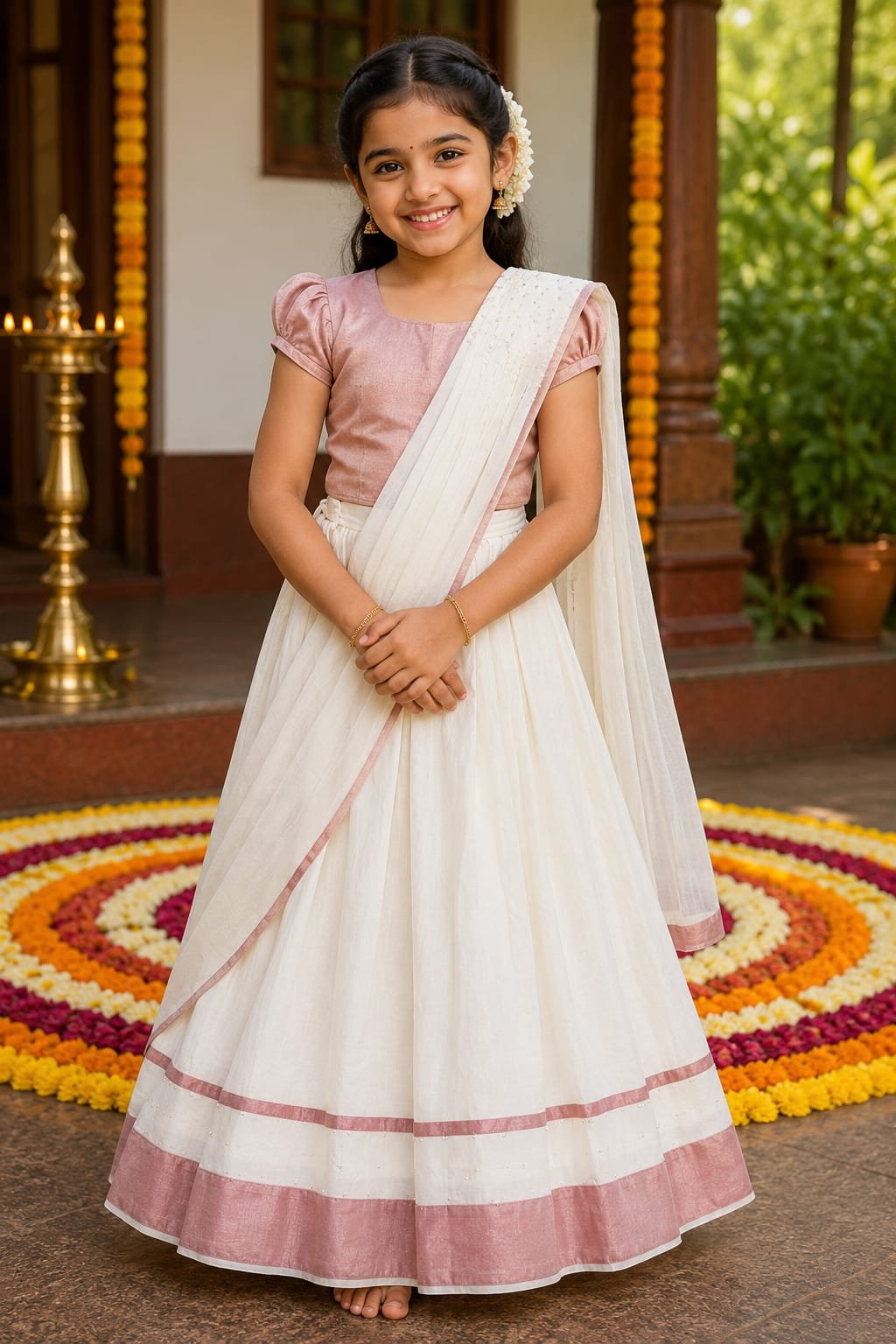 Blush Pink Kerala Davani Set - Image 2