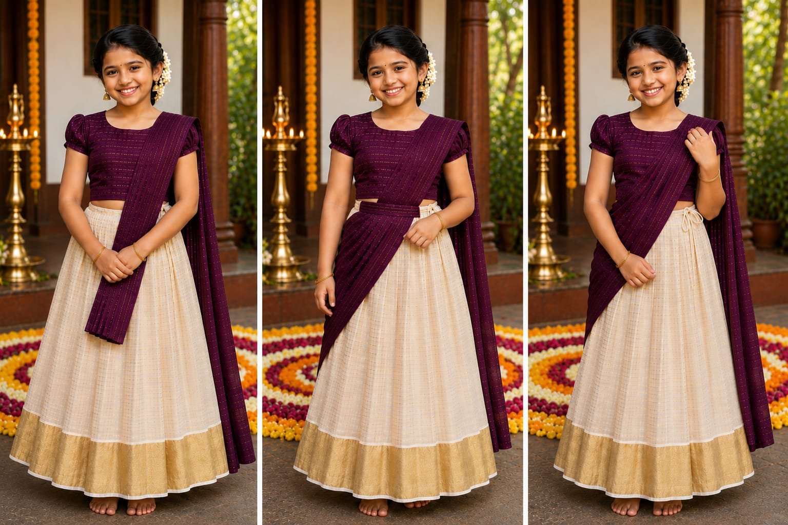 Grape color Kerala Davani Set for Girls