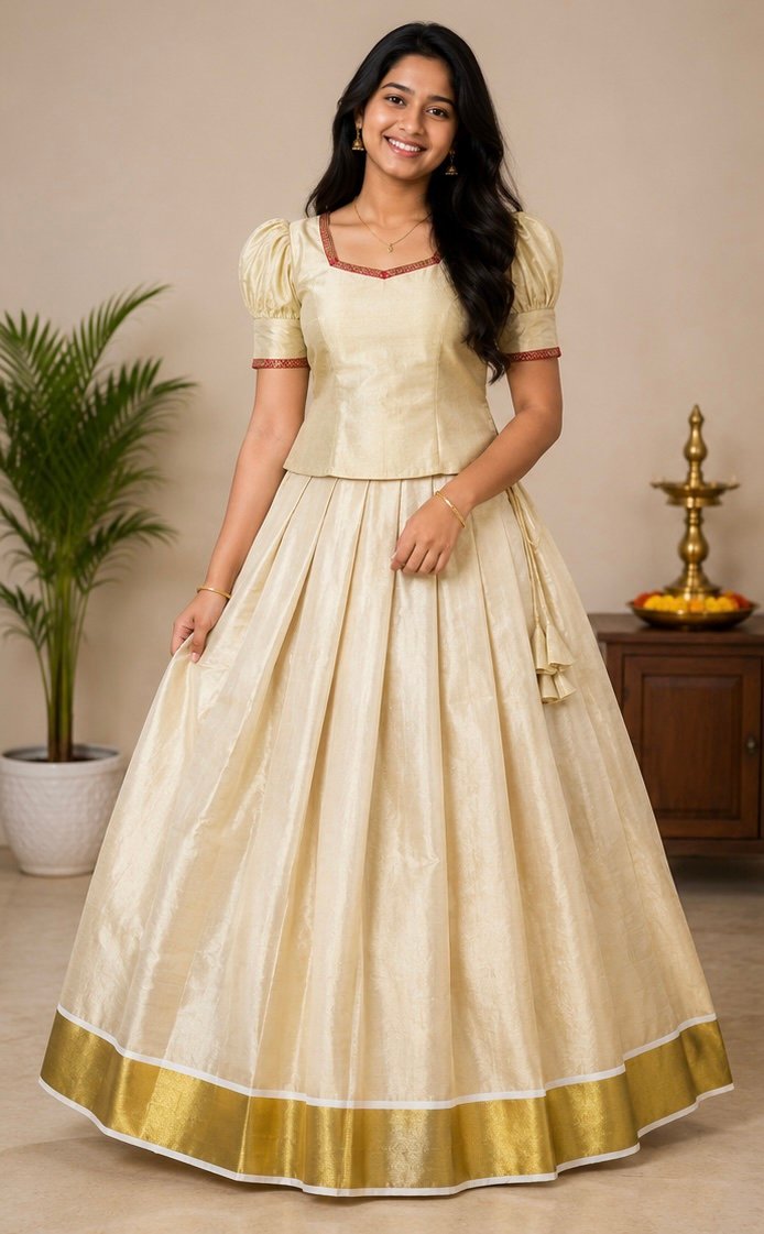 Shimmering Off-White and Gold Ensemble