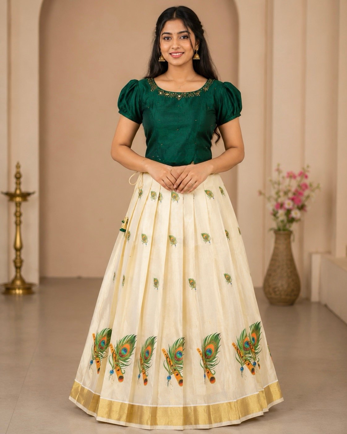 Peacock Motif Blouse and Skirt Ethnic Set