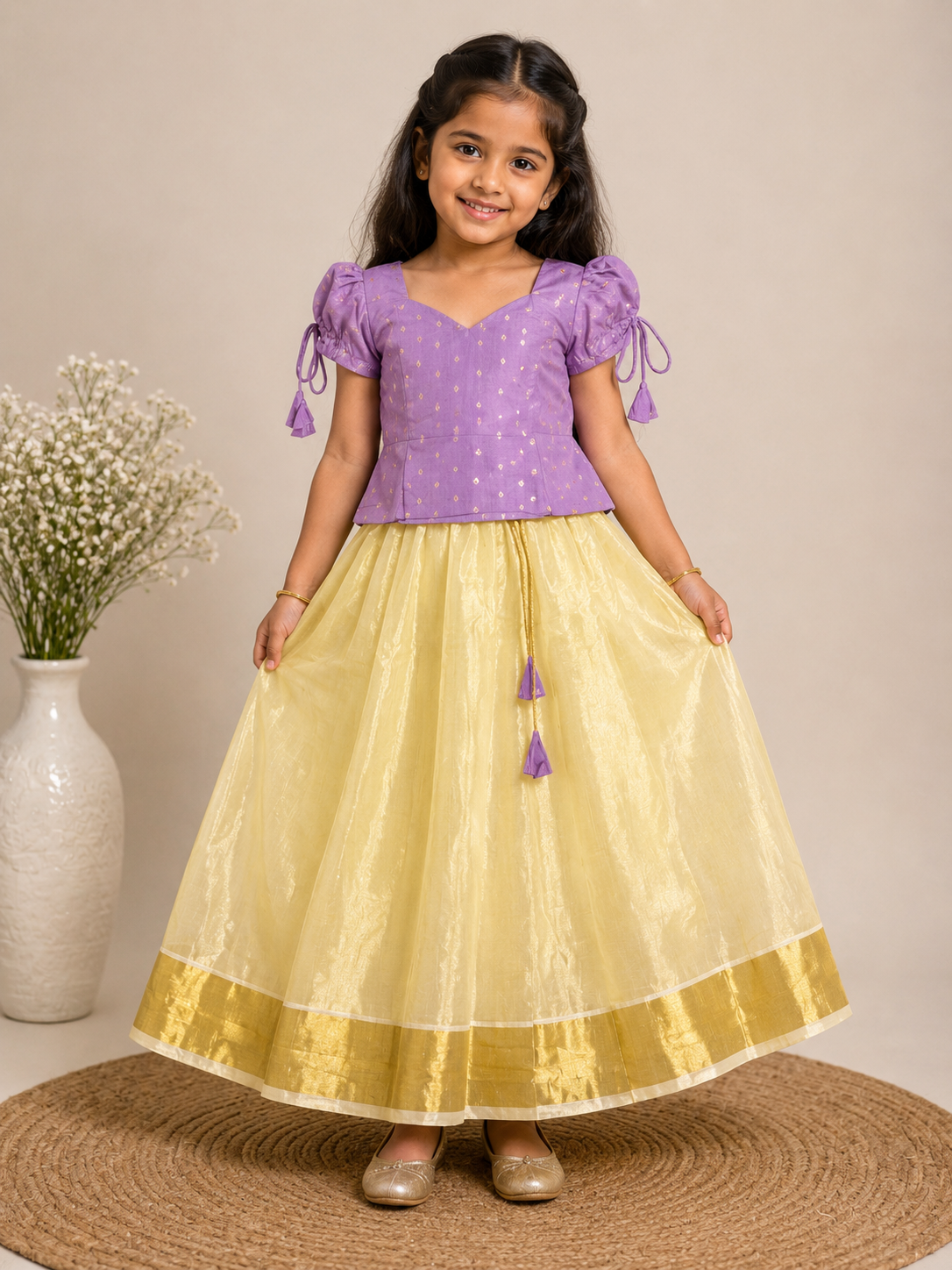 Lavender & Yellow Traditional Pattu Pavada