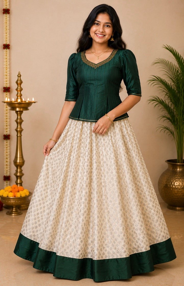 Emerald Green and Cream Ethnic Ensemble