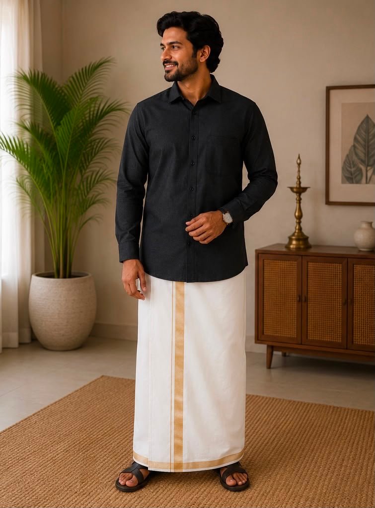 Men's Charcoal Black Festive Shirt & Dhoti Set