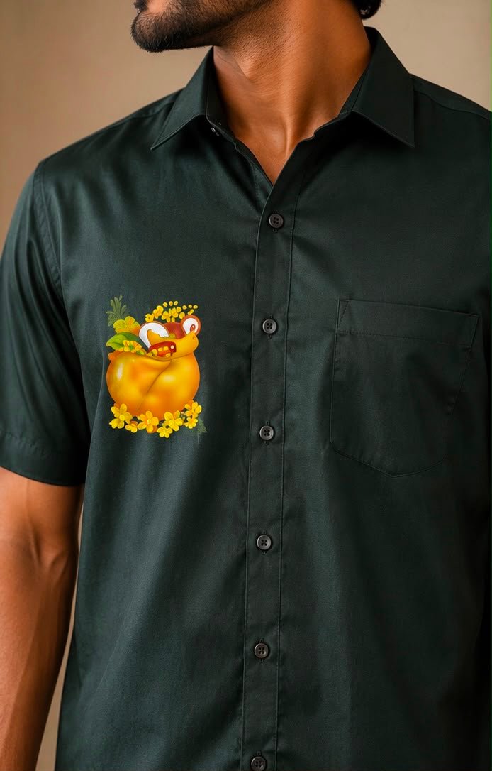 Men's Dark Green Vishu Graphic Short-Sleeve Shirt & Dhoti Set - Image 2