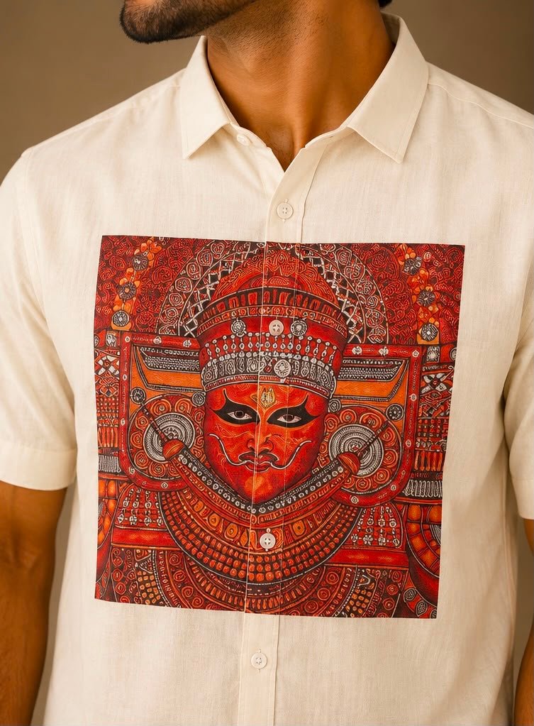 Men's Cream Theyyam Center-Graphic Short-Sleeve Shirt & Dhoti Set - Image 2