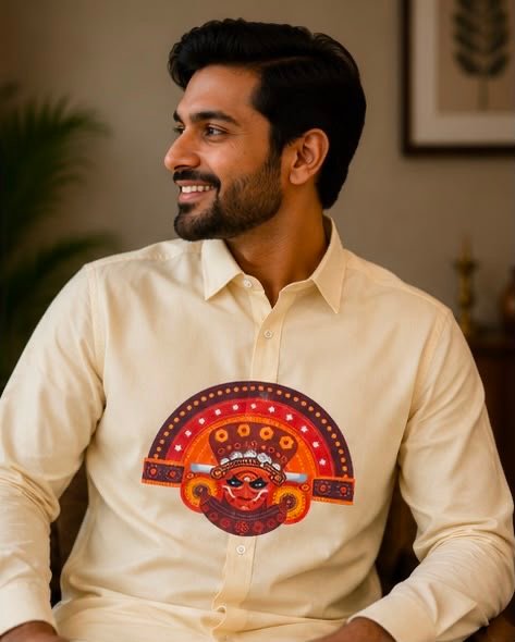 Men's Cream Theyyam Graphic Long-Sleeve Shirt - Image 2