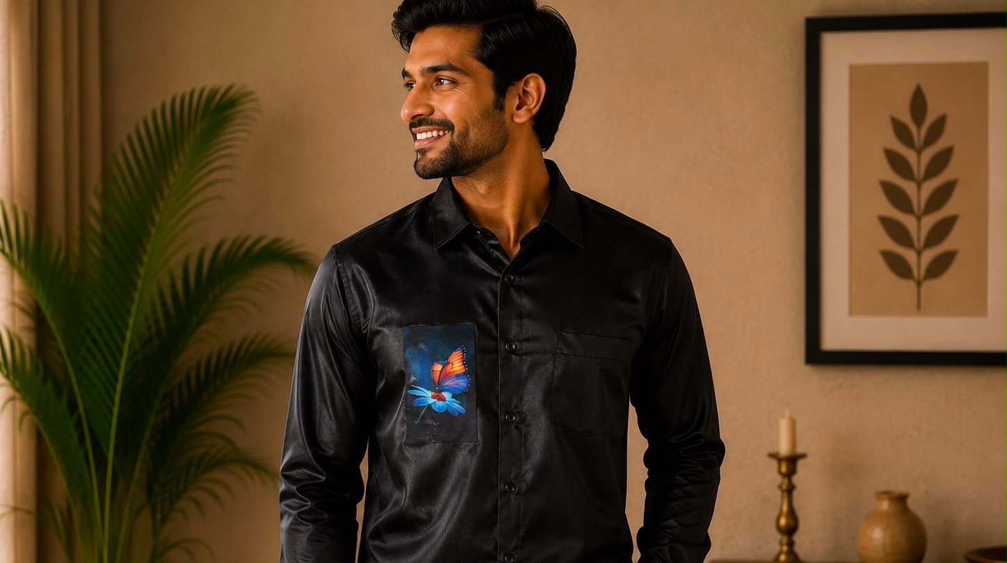 Men's Black Butterfly Graphic Shirt & Dhoti Set - Image 2