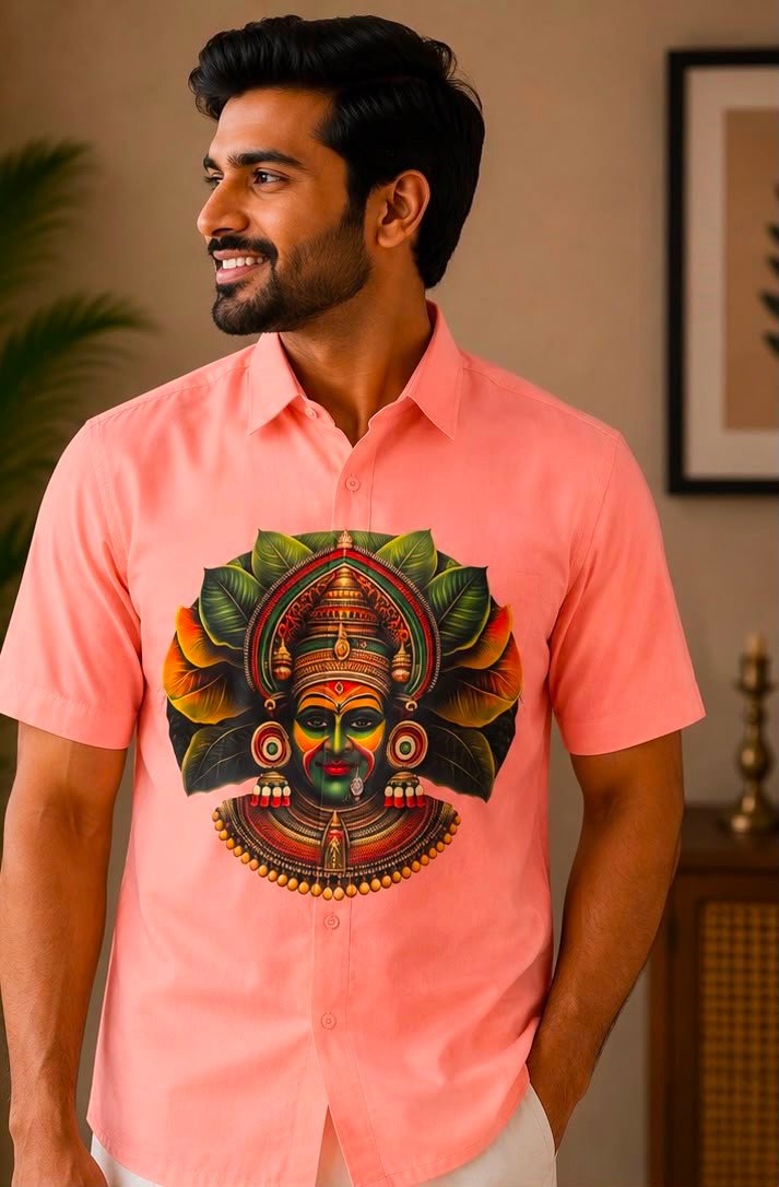 Men's Peach Kathakali Graphic Shirt & Dhoti Set