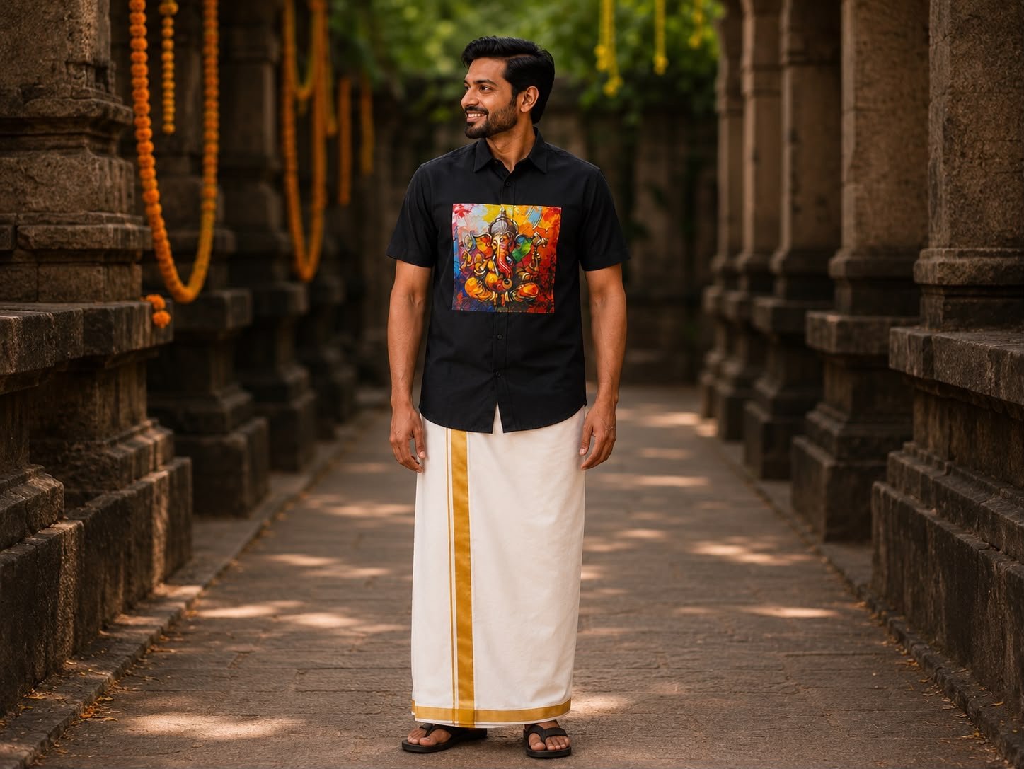 Men's Black Lord Ganesha Abstract Graphic Short-Sleeve Shirt - Image 2