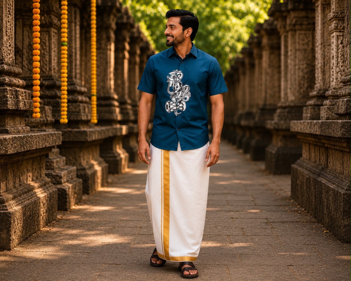 Men's Teal Lord Shiva Graphic Short-Sleeve Shirt - Image 2
