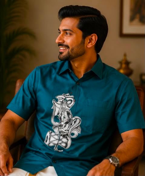 Men's Teal Lord Shiva Graphic Short-Sleeve Shirt