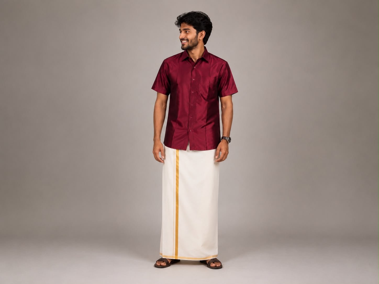Classic Maroon Shimmer Formal Shirt - Image 2