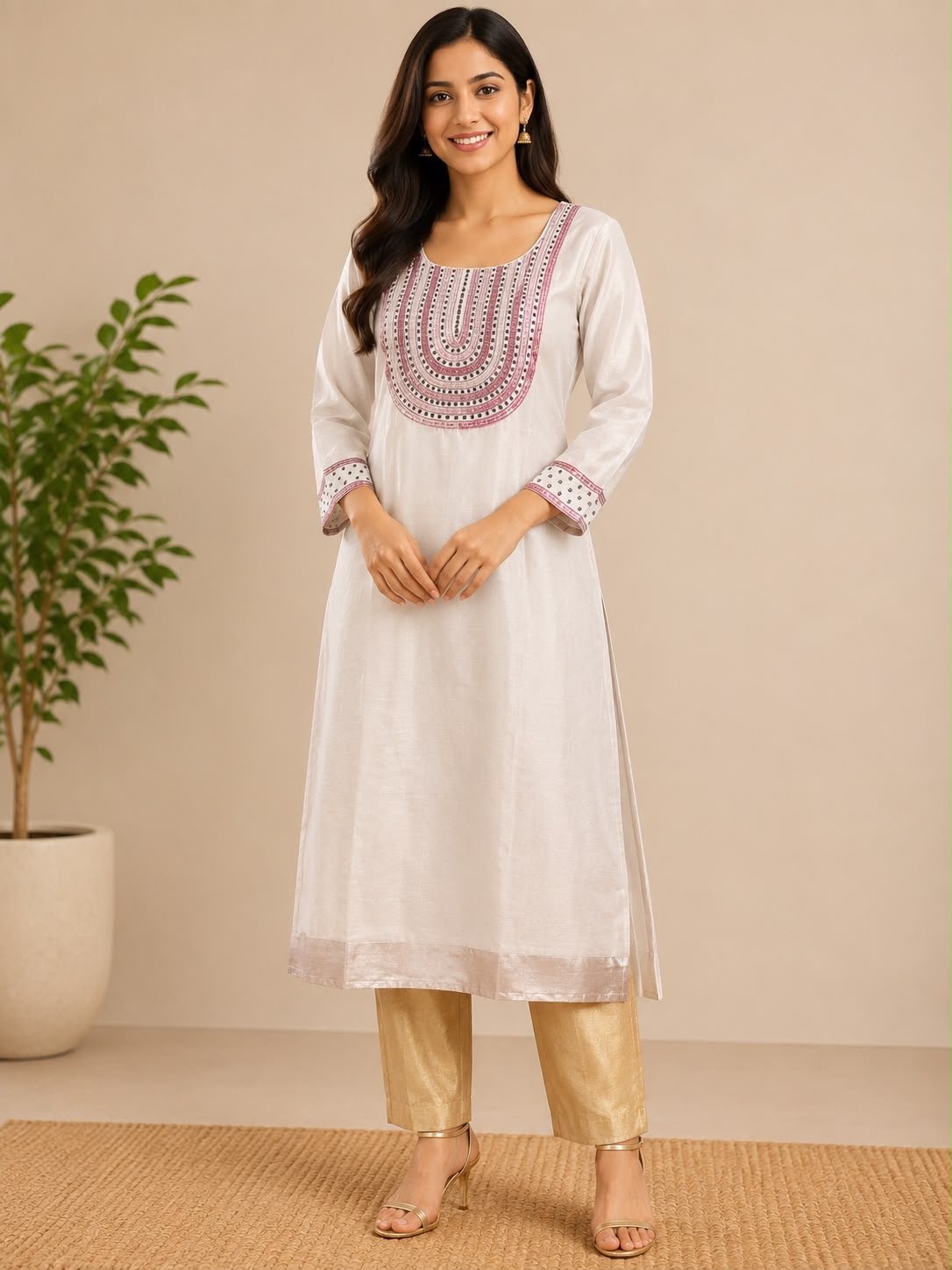 Elegant Embroidered Off-White Kurta