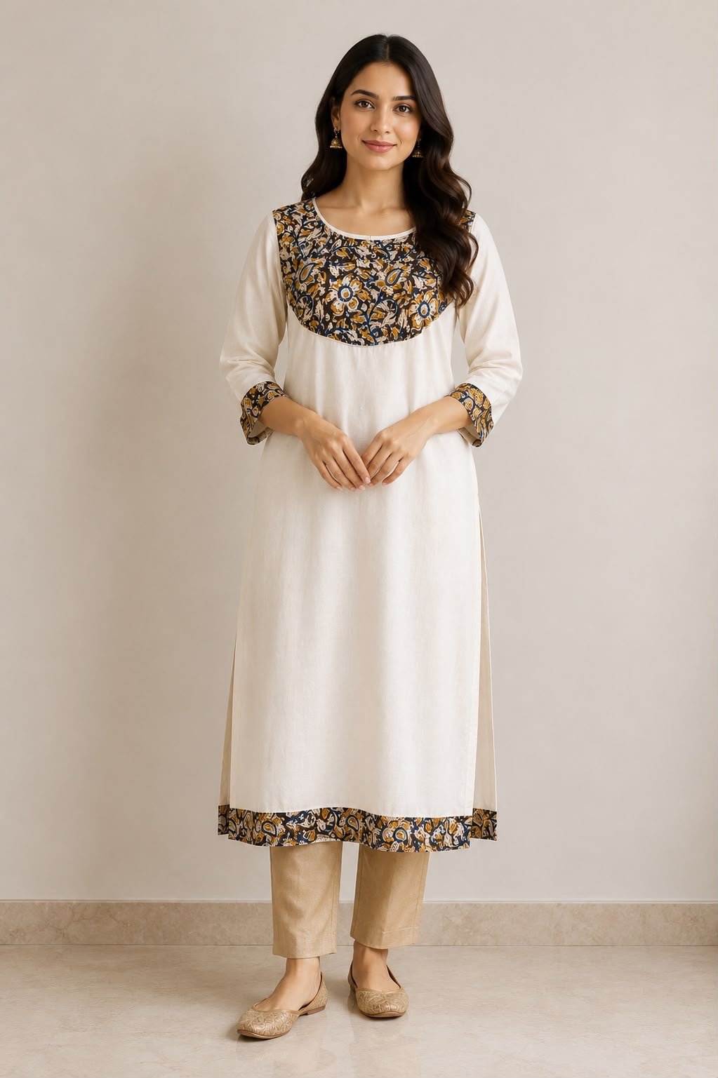 Printed Ethnic Off-White Kurta