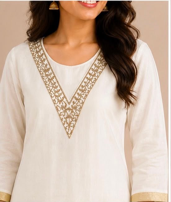 Minimalist Gold-Accent Off-White Kurta