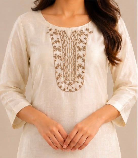 Sophisticated Embroidered Off-White Kurta