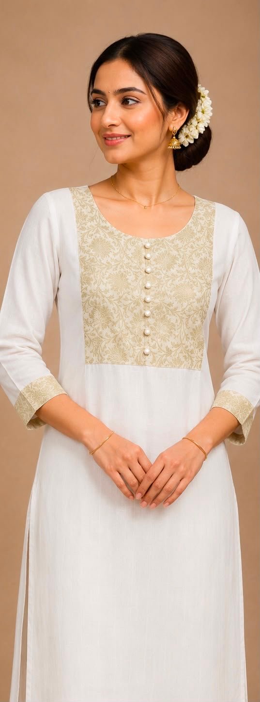 Elegant Brocade Yoke White Kurta - Image 2