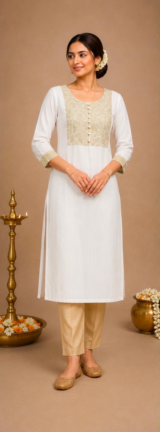 Elegant Brocade Yoke White Kurta