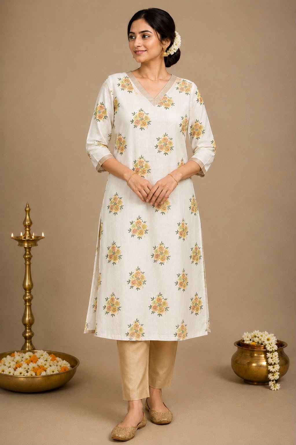 Elegant Brocade Yoke White Kurta - Image 2