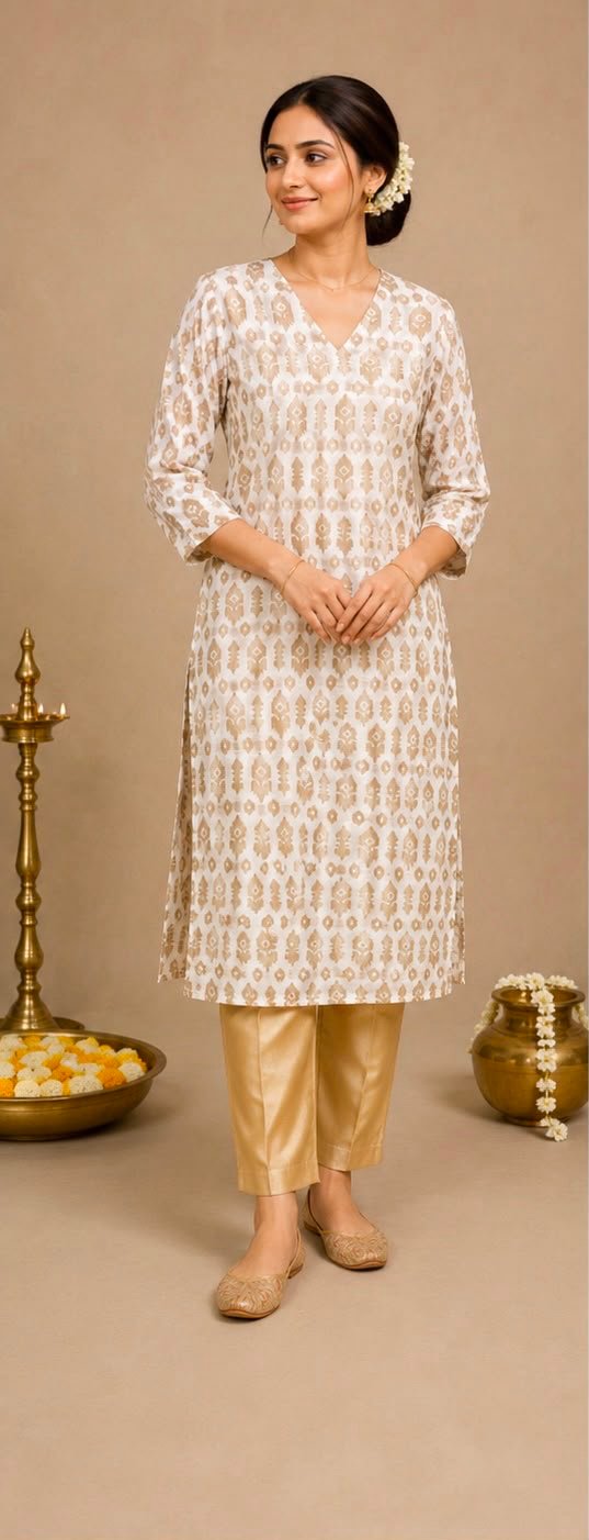 Classic Ikat-Print V-Neck Kurta